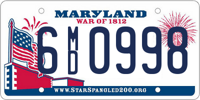 MD license plate 6MD0998