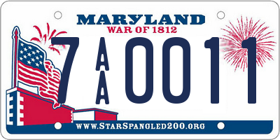 MD license plate 7AA0011