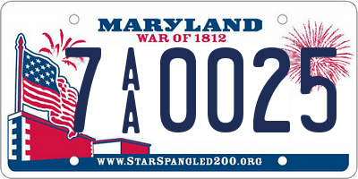 MD license plate 7AA0025