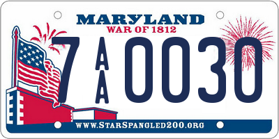 MD license plate 7AA0030