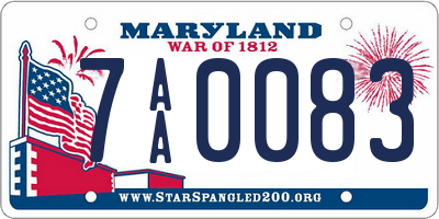 MD license plate 7AA0083