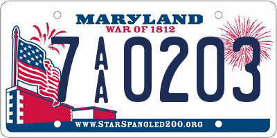 MD license plate 7AA0203