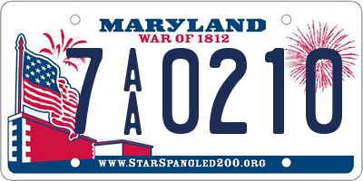 MD license plate 7AA0210