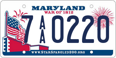 MD license plate 7AA0220