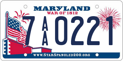 MD license plate 7AA0221