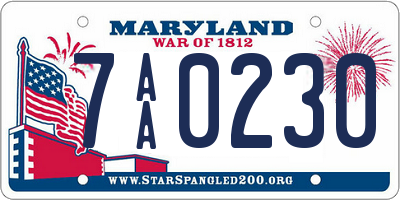 MD license plate 7AA0230