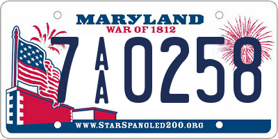 MD license plate 7AA0258