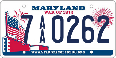 MD license plate 7AA0262