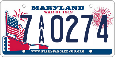 MD license plate 7AA0274