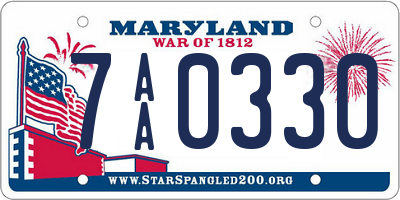 MD license plate 7AA0330