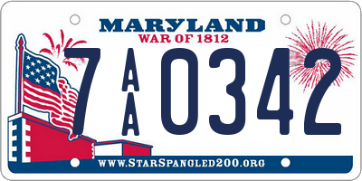 MD license plate 7AA0342