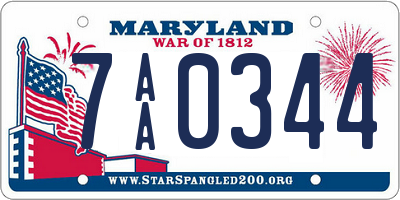 MD license plate 7AA0344