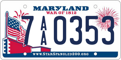 MD license plate 7AA0353