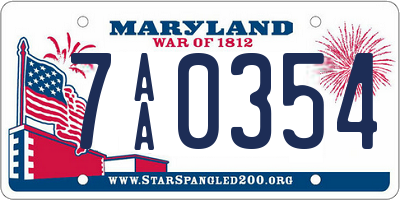 MD license plate 7AA0354