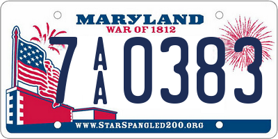 MD license plate 7AA0383