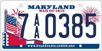 MD license plate 7AA0385