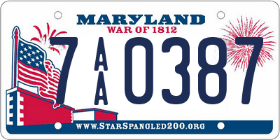 MD license plate 7AA0387