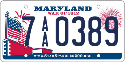 MD license plate 7AA0389