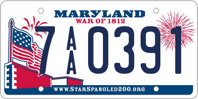 MD license plate 7AA0391