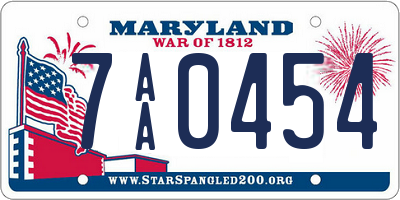 MD license plate 7AA0454