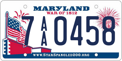 MD license plate 7AA0458