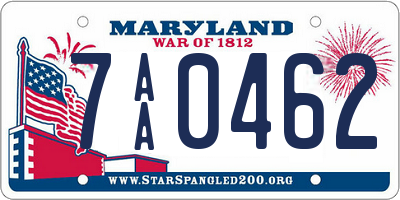 MD license plate 7AA0462