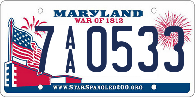 MD license plate 7AA0533