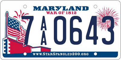 MD license plate 7AA0643