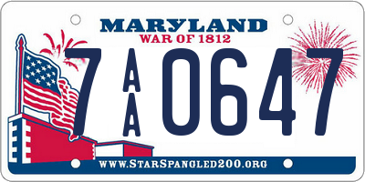 MD license plate 7AA0647