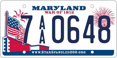 MD license plate 7AA0648