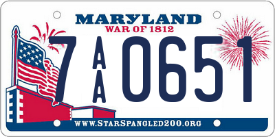 MD license plate 7AA0651