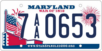 MD license plate 7AA0653