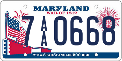 MD license plate 7AA0668