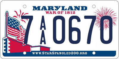 MD license plate 7AA0670