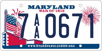 MD license plate 7AA0671