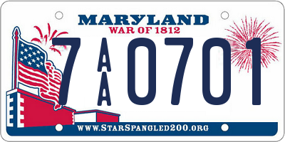 MD license plate 7AA0701