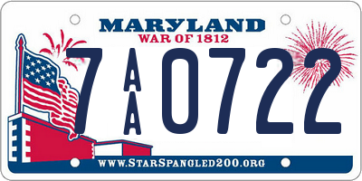 MD license plate 7AA0722