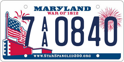 MD license plate 7AA0840