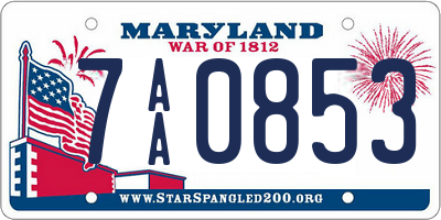 MD license plate 7AA0853