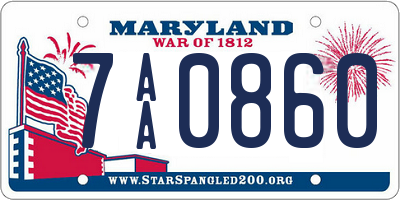 MD license plate 7AA0860