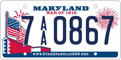 MD license plate 7AA0867