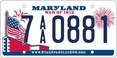 MD license plate 7AA0881