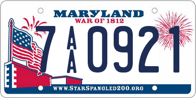 MD license plate 7AA0921