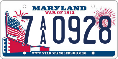 MD license plate 7AA0928