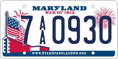 MD license plate 7AA0930