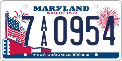 MD license plate 7AA0954