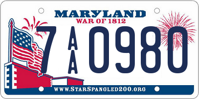 MD license plate 7AA0980