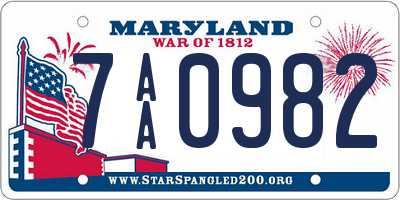 MD license plate 7AA0982