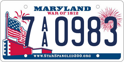 MD license plate 7AA0983