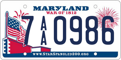 MD license plate 7AA0986